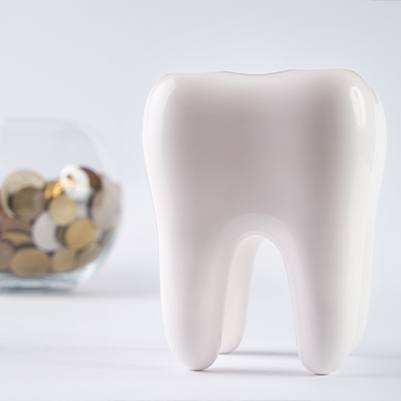 Tooth model and jar of coins